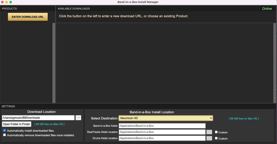 Inital main screen