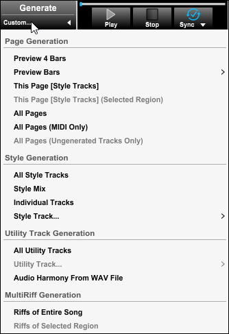 Custom Generate menu