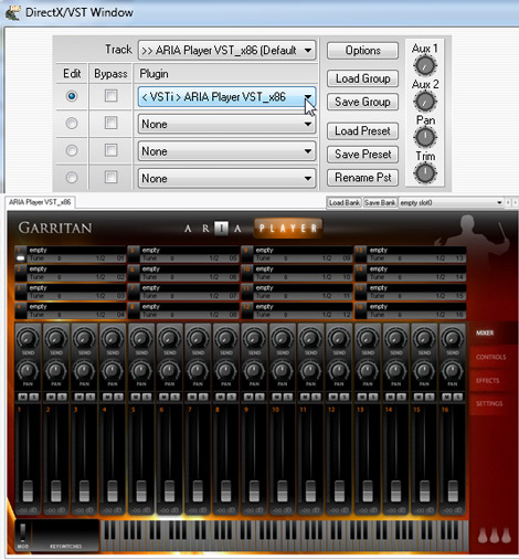 ARIA player loaded in Directx/VST window