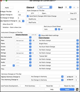 Bar Settings dialog