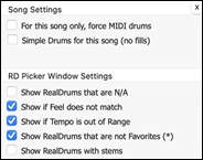 RealDrums Settings panel