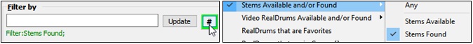 the [#] filter button to find RealDrums with stems