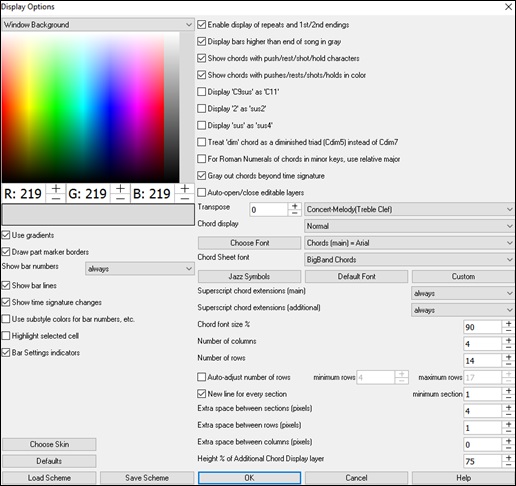 Display Options dialog