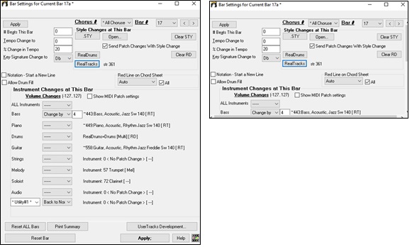 Bar Settings dialog