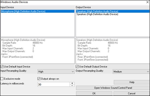 Windows Audio Devices dialog.