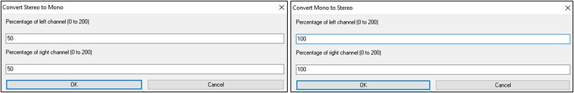 Convert Stereo to Mono and Convert Mono to Stereo dialos