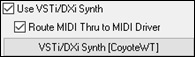 MIDI/Audio Drivers Setup dialog - Use VSTi/DXi Synth option and the [VSTi/DXi Synth] button