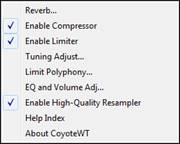 Coyote WT - context menu