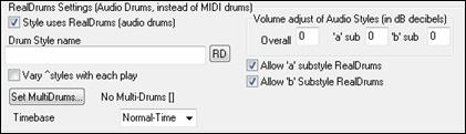 Misc. Style Settings dialog - RealDrums Settings area