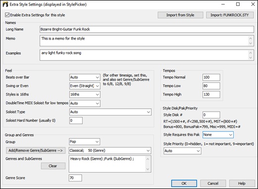 Extra Style Settings dialog