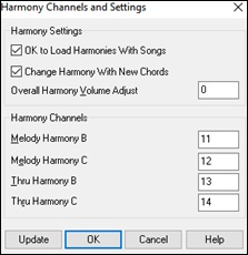 Harmony Channels and Settings dialog