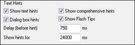 Text Hints area in the Preferences dialog