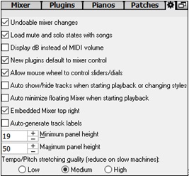 Mixer - Settings tab