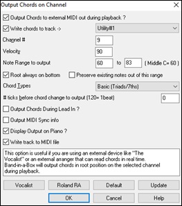 Output Chords to Channels dialog