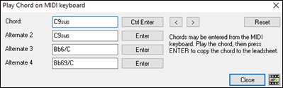 Play Chord on MIDI Keyboard dialog