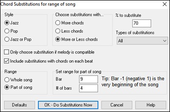 Chord Substitutions (auto) dialog