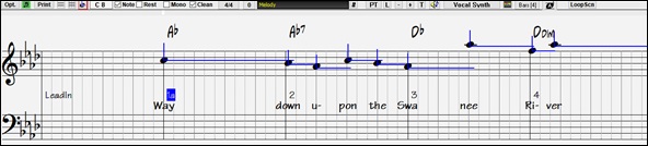 Notation window - Staff Roll mode