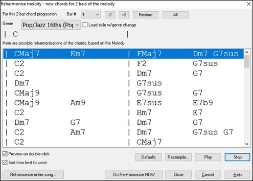 Reharmonize Melody dialog