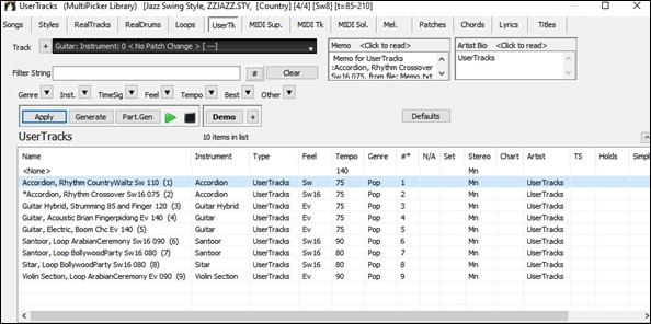 UserTracks Picker (floating)