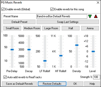 PG Music Reverb dialog