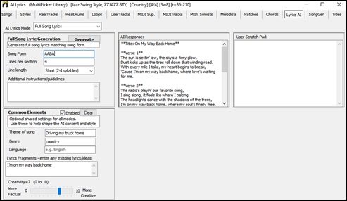AI Lyrics window