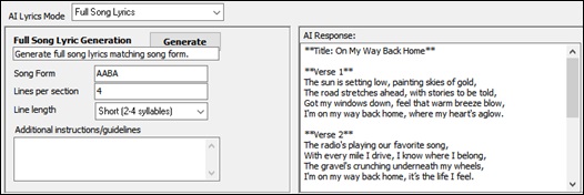 AI Lyrics window - Full Song Lyrics