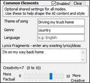 AI Lyrics window -  Common Elements