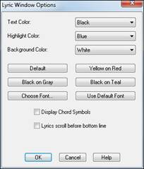 Lyric Window Options dialog