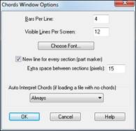 Chords Window Optiosns dialog