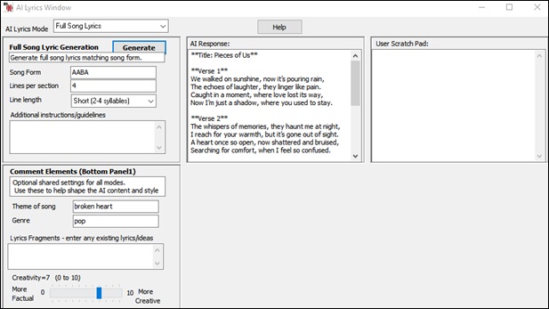 AI Lyrics window